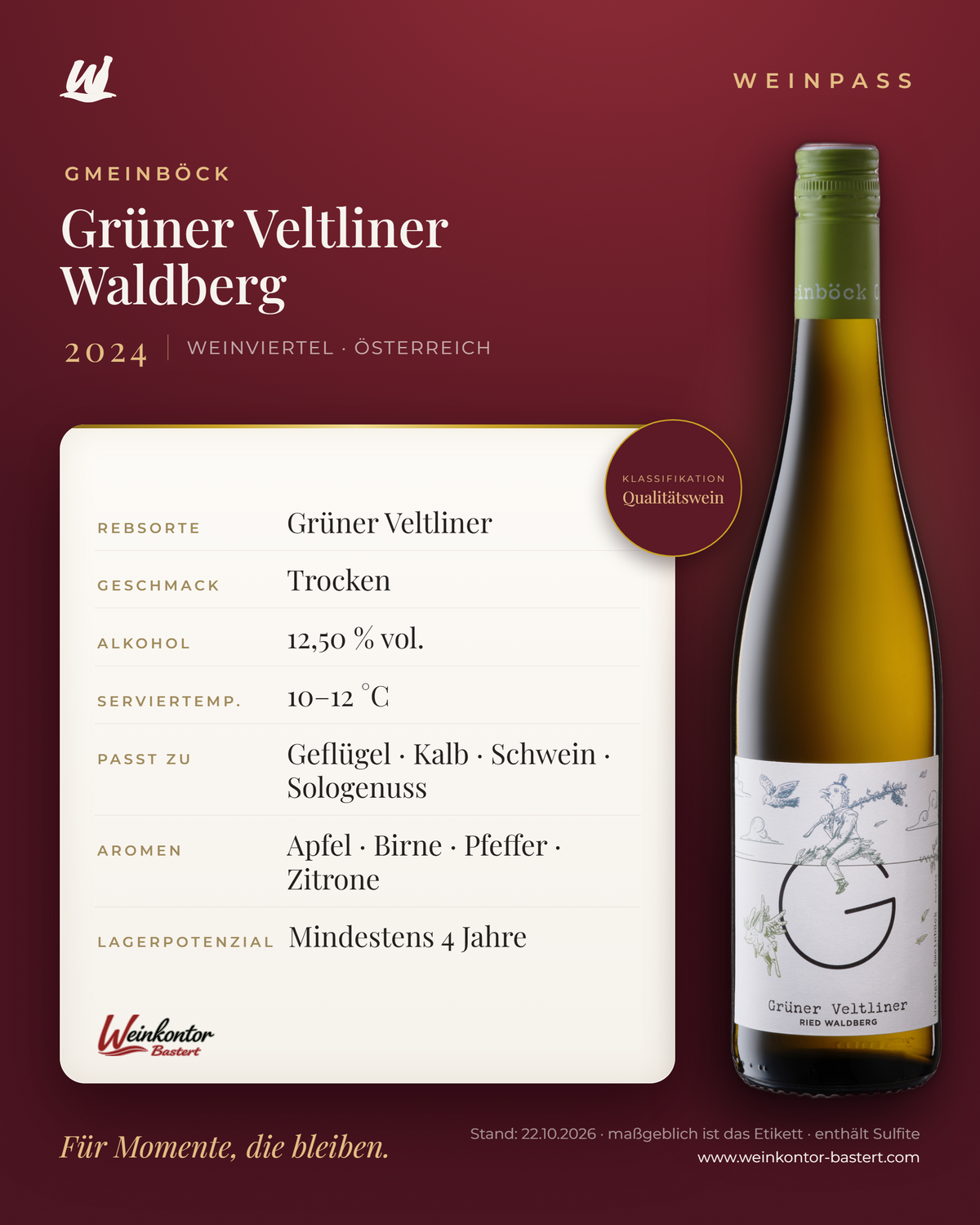 Grüner Veltliner Waldberg Gmeinböck – Weinviertel – Weinpass | Weinkontor Bastert