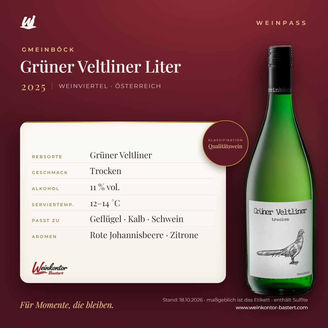 Grüner Veltliner Liter Gmeinböck – Weinviertel – Weinpass | Weinkontor Bastert