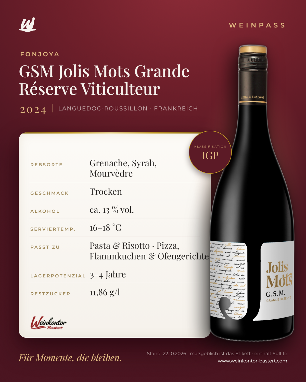 GSM Jolis Mots Grande Réserve Viticulteur Fonjoya IGP – Languedoc-Roussillon – Weinpass | Weinkontor Bastert