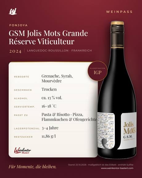 GSM Jolis Mots Grande Réserve Viticulteur Fonjoya IGP – Languedoc-Roussillon – Weinpass | Weinkontor Bastert