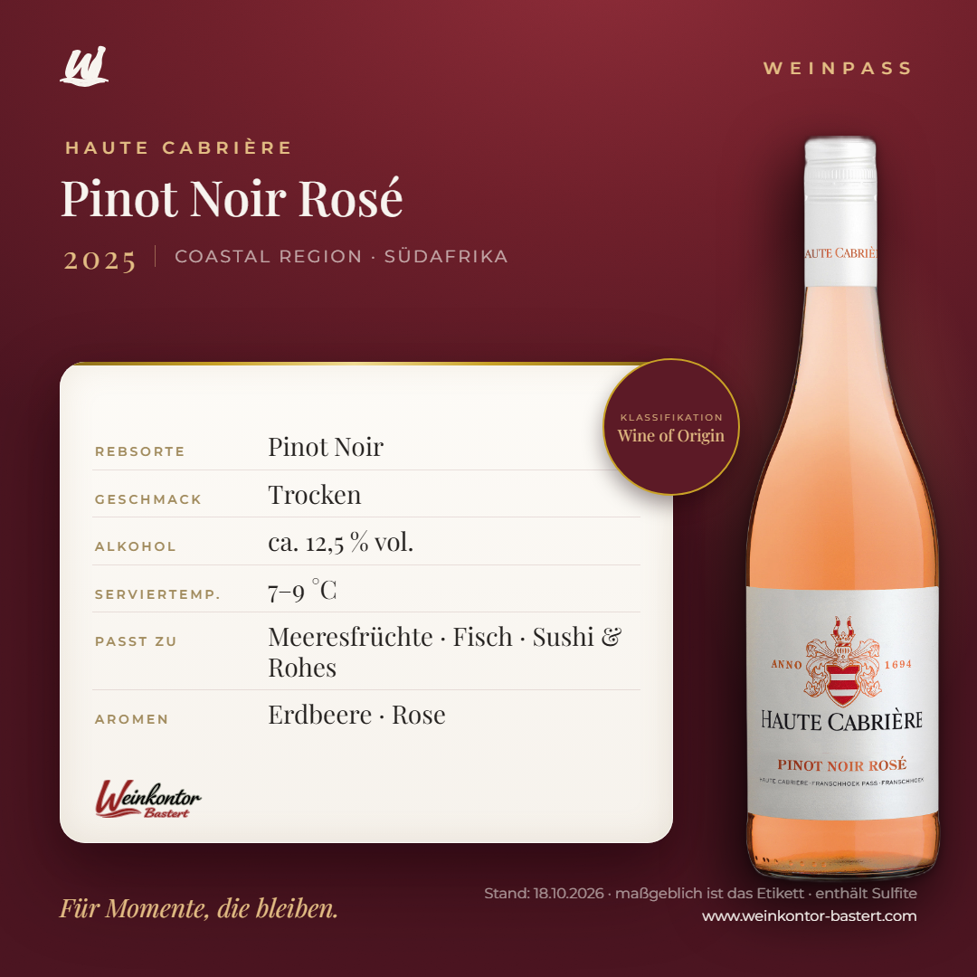 Haute Cabrière Pinot Noir Rosé – Coastal Region – Weinpass | Weinkontor Bastert