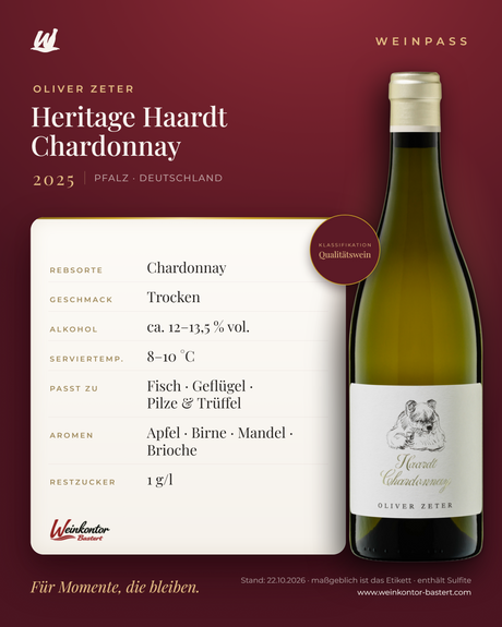 Heritage Haardt Chardonnay Oliver Zeter – Pfalz – Weinpass | Weinkontor Bastert