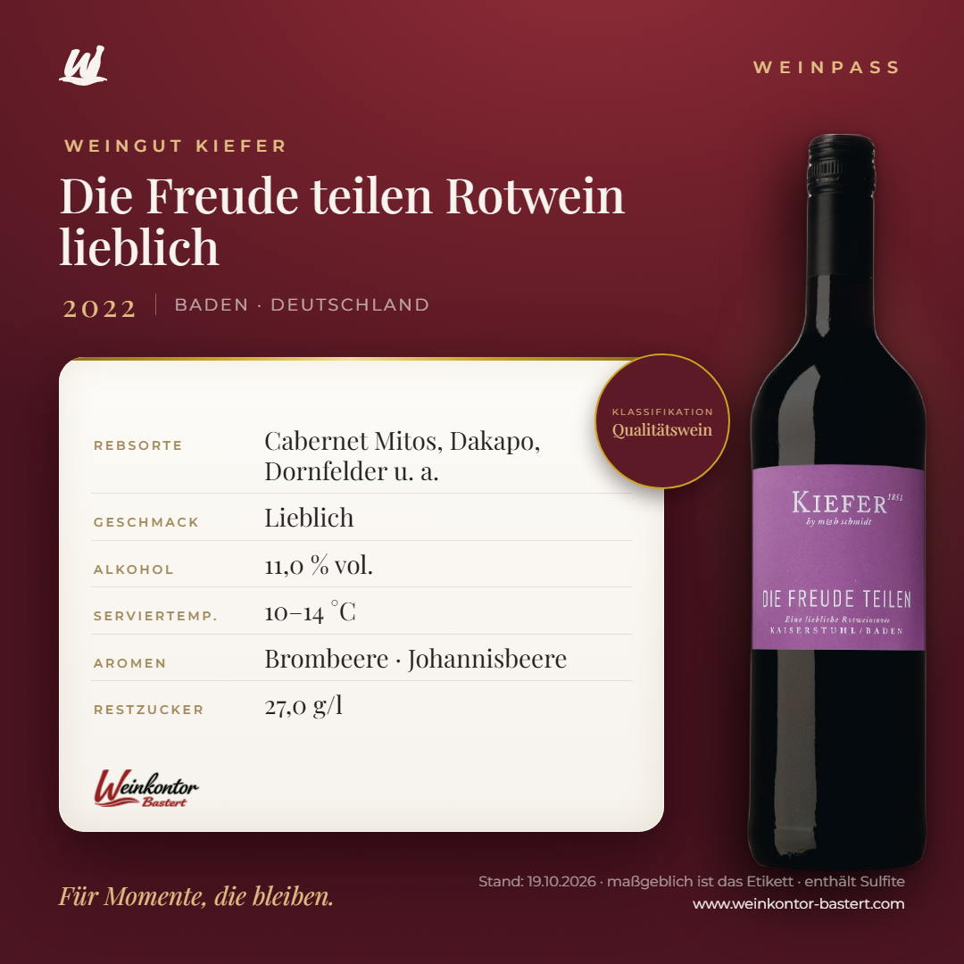 KIEFER Die Freude teilen Rotwein lieblich – Baden – Weinpass | Weinkontor Bastert