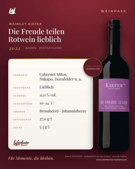 KIEFER Die Freude teilen Rotwein lieblich – Baden – Weinpass | Weinkontor Bastert