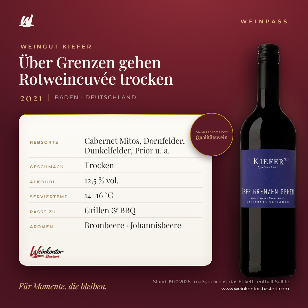 KIEFER Über Grenzen gehen Rotweincuvée trocken – Baden – Weinpass | Weinkontor Bastert