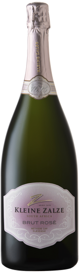 1,5L Flasche Kleine Zalze Brut Rosé MCC Sekt in zartem Silberrosa.