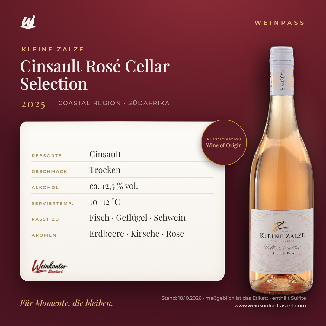 Cinsault Rosé Cellar Selection Kleine Zalze – Coastal Region – Weinpass | Weinkontor Bastert