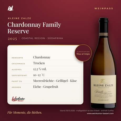 Chardonnay Family Reserve Kleine Zalze – Coastal Region – Weinpass | Weinkontor Bastert