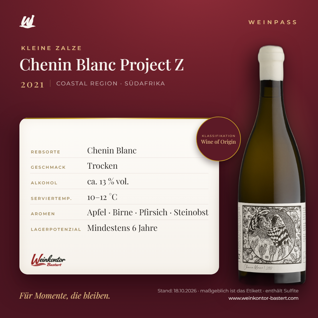 Chenin Blanc Project Z Kleine Zalze – Coastal Region – Weinpass | Weinkontor Bastert