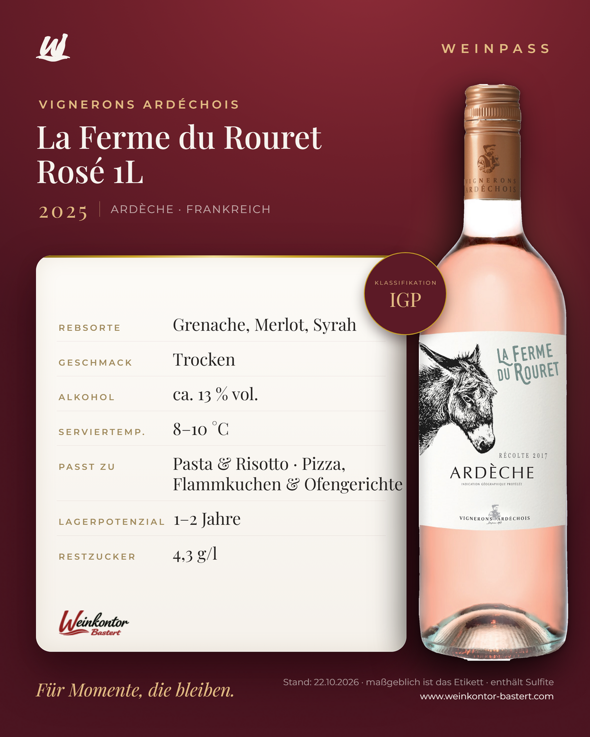 La Ferme du Rouret Rosé Vignerons Ardéchois IGP 1L – Ardèche – Weinpass | Weinkontor Bastert