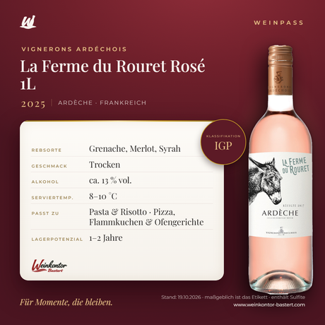 La Ferme du Rouret Rosé Vignerons Ardéchois IGP 1L – Ardèche – Weinpass | Weinkontor Bastert