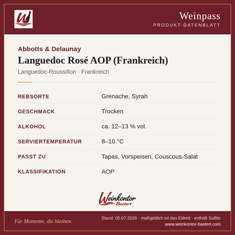 Languedoc Rosé AOP Abbotts & Delaunay – Roséwein – Languedoc, Frankreich – Steckbrief | Weinkontor Bastert
