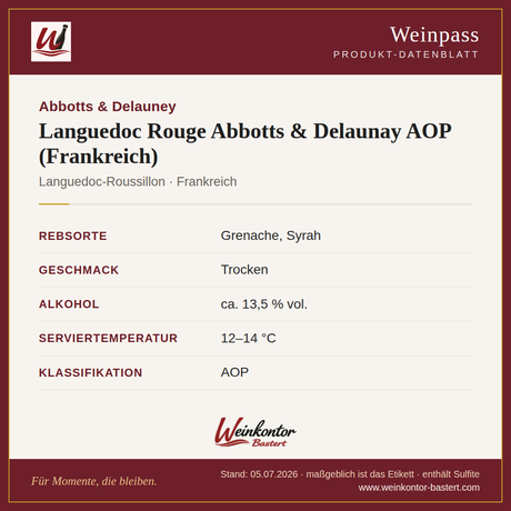 Languedoc Rouge Abbotts & Delaunay AOP – Rotwein – Languedoc, Frankreich – Steckbrief | Weinkontor Bastert