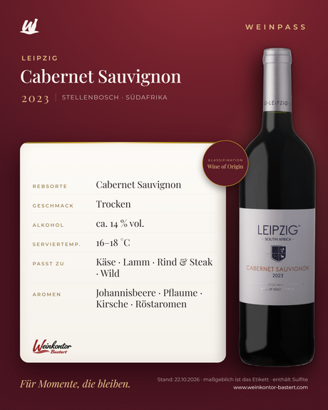 Leipzig Cabernet Sauvignon – Stellenbosch – Weinpass | Weinkontor Bastert