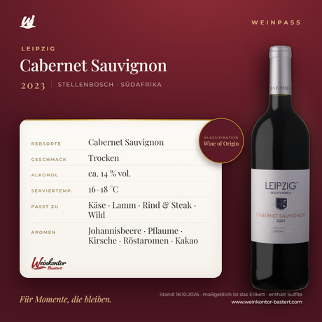 Leipzig Cabernet Sauvignon – Stellenbosch – Weinpass | Weinkontor Bastert