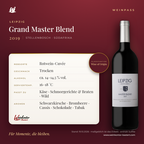 Leipzig Grand Master Blend – Stellenbosch – Weinpass | Weinkontor Bastert