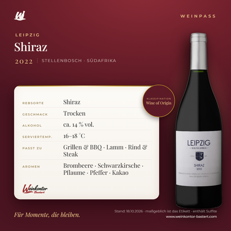 Leipzig Shiraz – Stellenbosch – Weinpass | Weinkontor Bastert