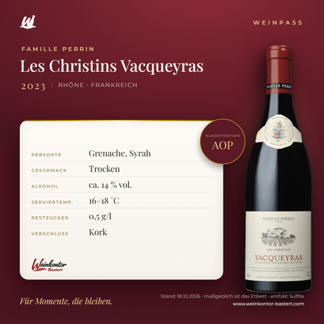 Les Christins Vacqueyras AOP Famille Perrin – Rhône – Weinpass | Weinkontor Bastert