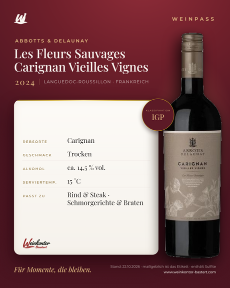 Les Fleurs Sauvages Carignan Vieilles Vignes Abbotts & Delaunay IGP – Languedoc-Roussillon – Weinpass | Weinkontor Bastert