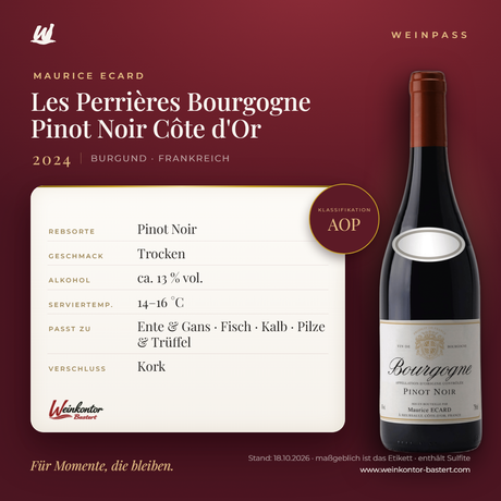 Les Perrières Bourgogne Pinot Noir Côte d'Or AOP Maurice Ecard – Burgund – Weinpass | Weinkontor Bastert
