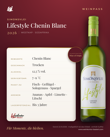Lifestyle Chenin Blanc Simonsvlei – Westkap – Weinpass | Weinkontor Bastert