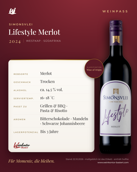 Lifestyle Merlot Simonsvlei – Westkap – Weinpass | Weinkontor Bastert