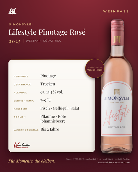 Lifestyle Pinotage Rosé Simonsvlei – Westkap – Weinpass | Weinkontor Bastert