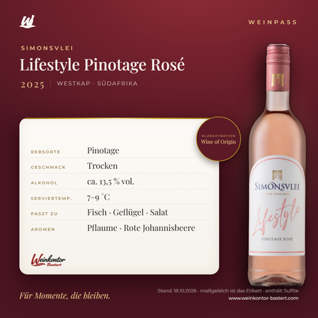 Lifestyle Pinotage Rosé Simonsvlei – Westkap – Weinpass | Weinkontor Bastert