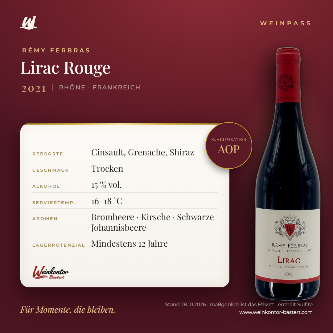 Lirac Rouge Rémy Ferbras – Rhône – Weinpass | Weinkontor Bastert