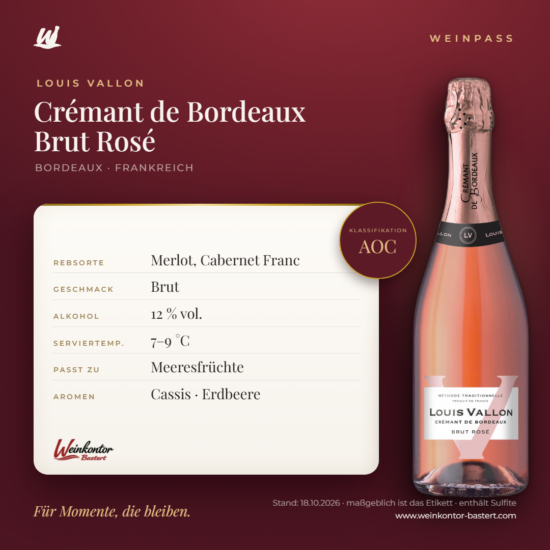 Louis Vallon Crémant de Bordeaux Brut Rosé AOC – Weinpass | Weinkontor Bastert