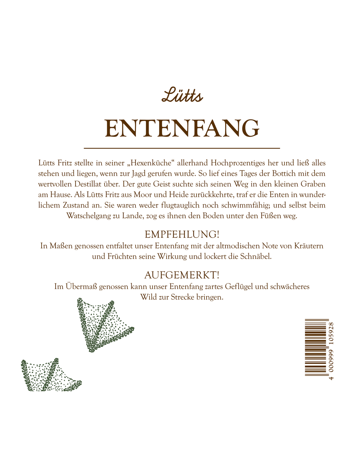 Rückenetikett Lütts Entenfang mit der Geschichte zum Namen
