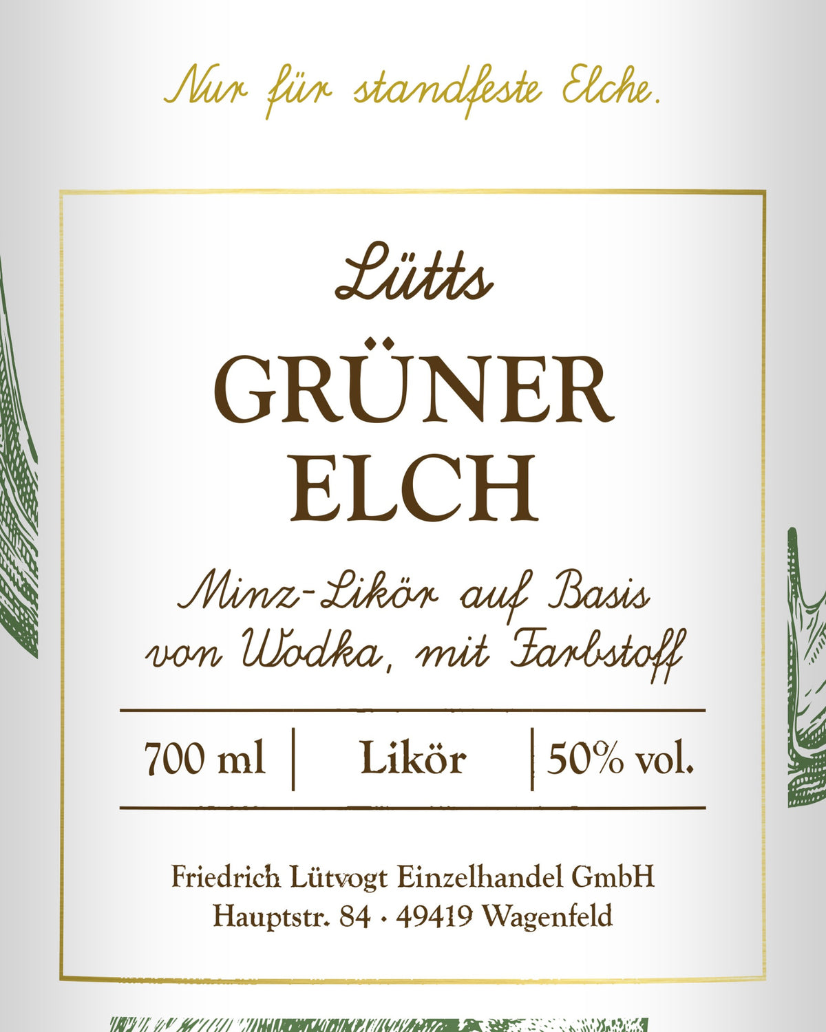 Lütts Grüner Elch: das Vorderetikett im Detail