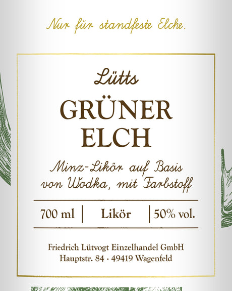 Lütts Grüner Elch: das Vorderetikett im Detail