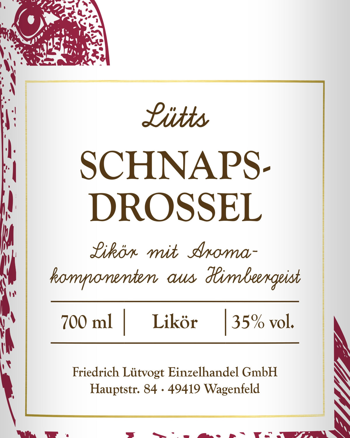 Lütts Schnapsdrossel: das Vorderetikett im Detail