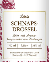 Lütts Schnapsdrossel: das Vorderetikett im Detail