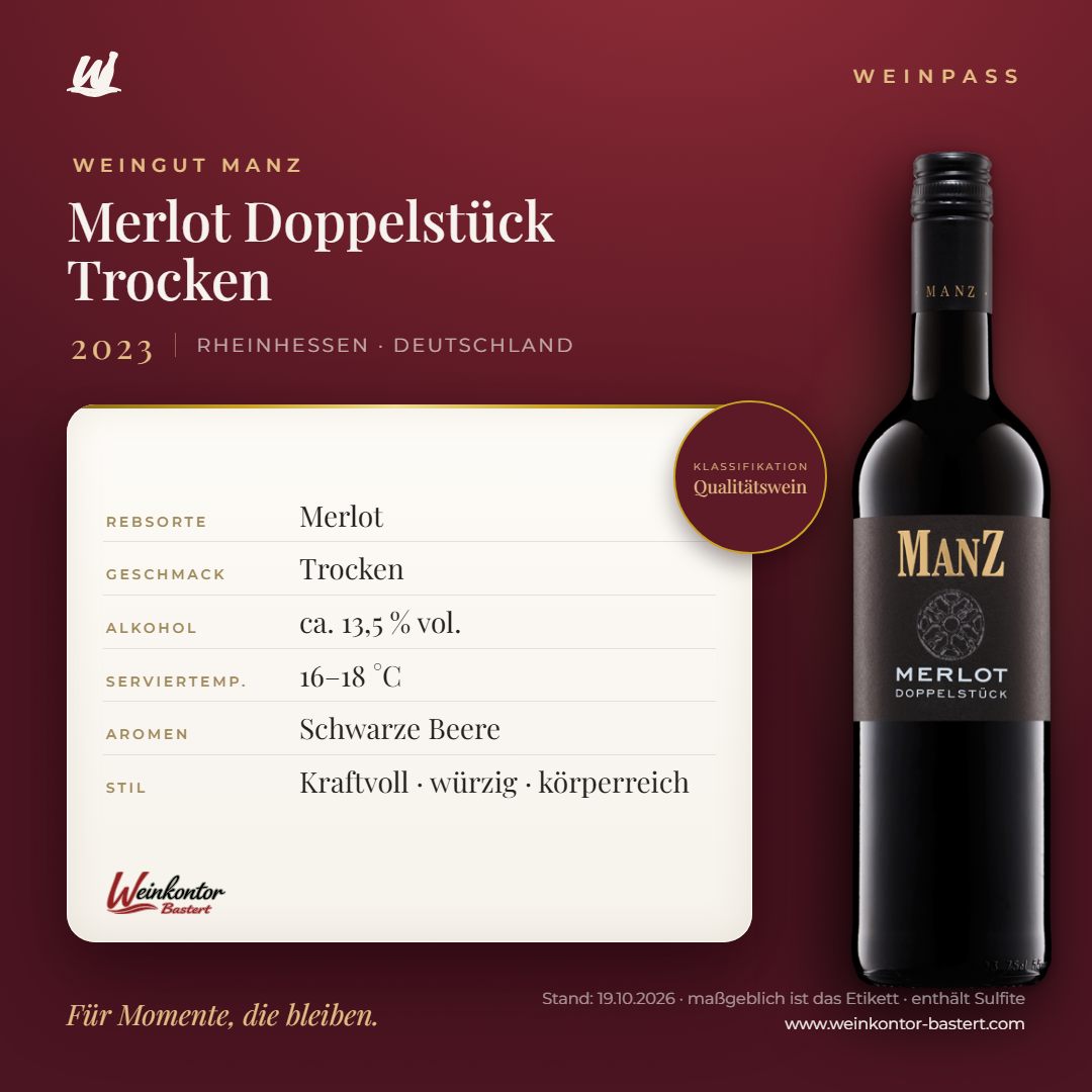 Merlot Doppelstück Trocken Manz 6er-Karton – Rheinhessen – Weinpass | Weinkontor Bastert
