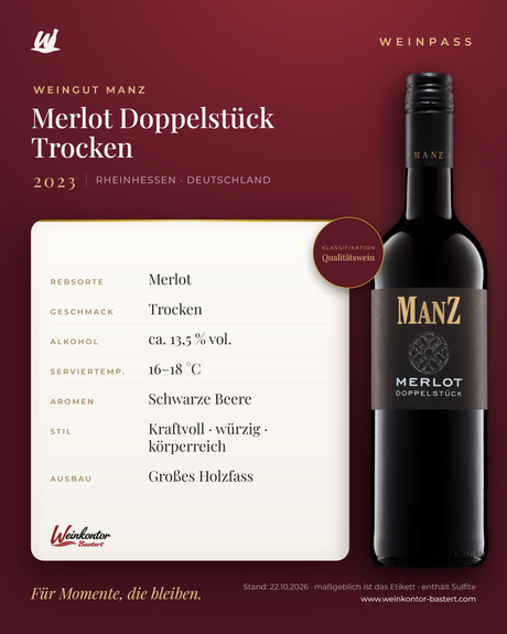 Merlot Doppelstück Trocken Manz 6er-Karton – Rheinhessen – Weinpass | Weinkontor Bastert