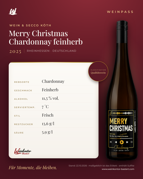 Merry Christmas Chardonnay feinherb Lars Köth Next Generation – Rheinhessen – Weinpass | Weinkontor Bastert