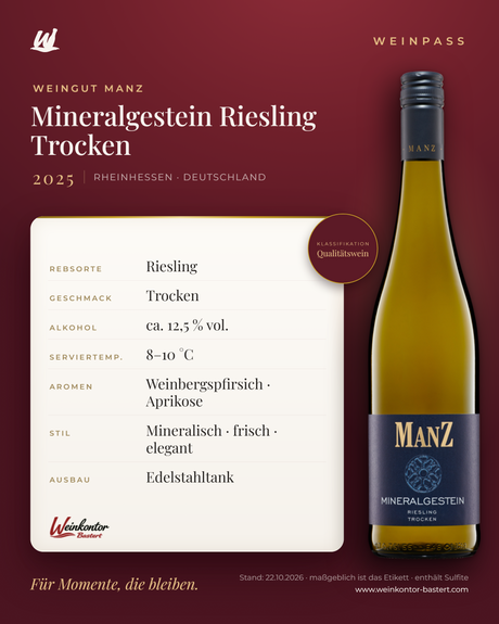Mineralgestein Riesling Trocken Manz 6er-Karton – Rheinhessen – Weinpass | Weinkontor Bastert