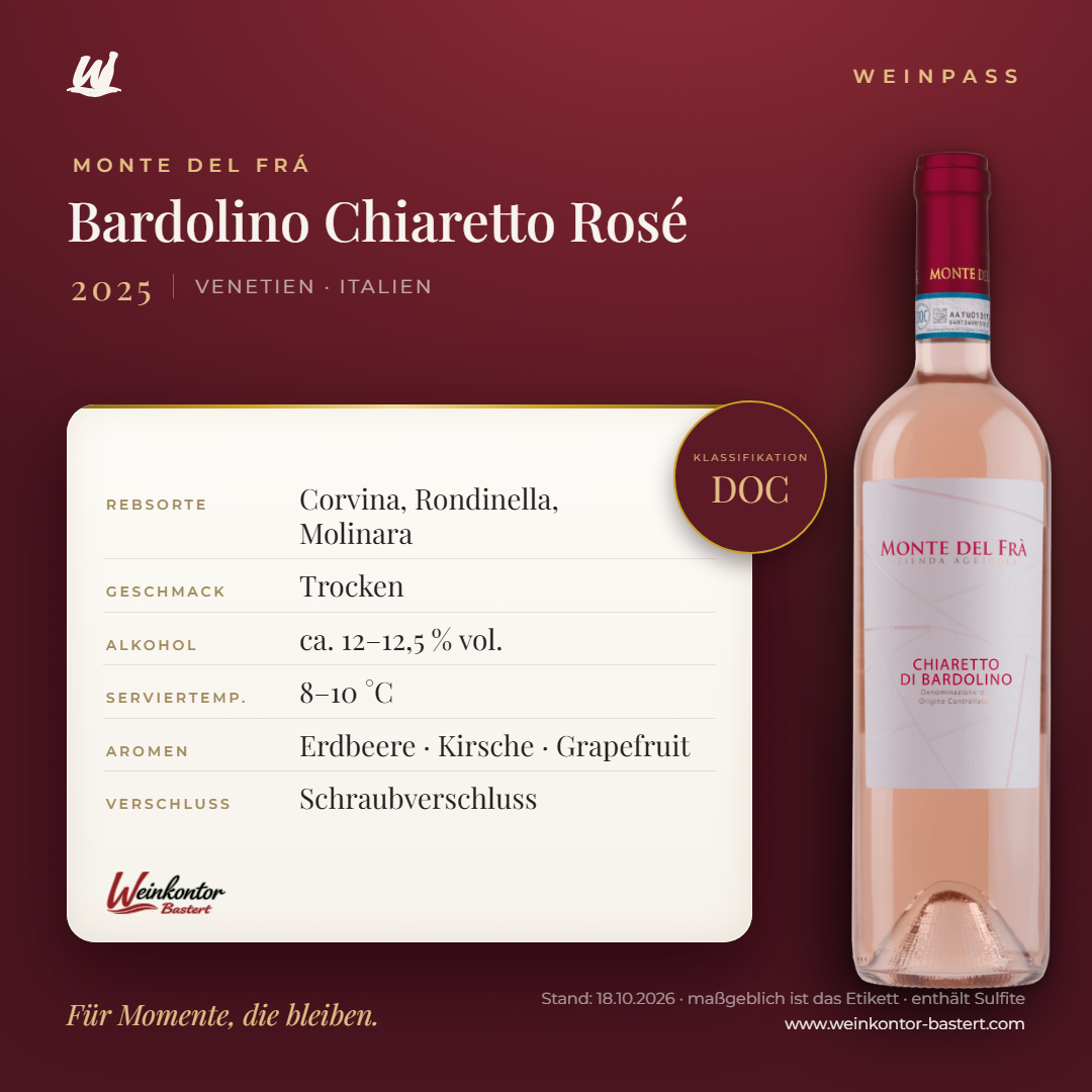 Monte del Frá Bardolino Chiaretto Rosé DOC – Venetien – Weinpass | Weinkontor Bastert
