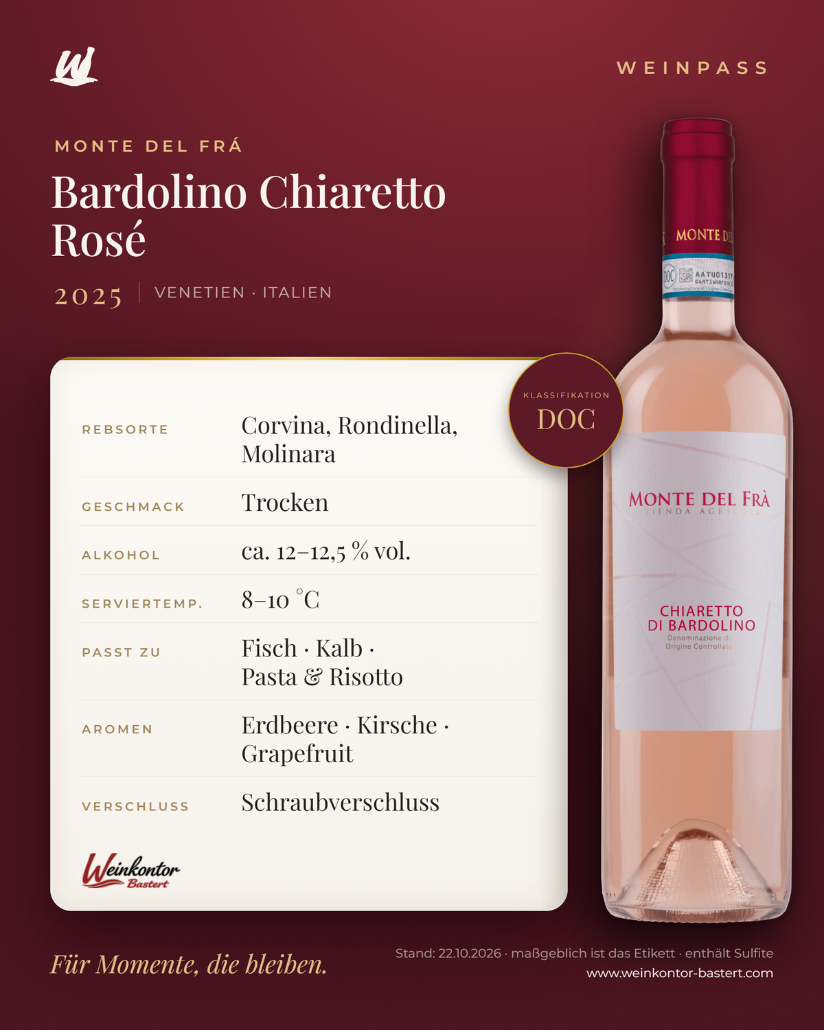 Monte del Frá Bardolino Chiaretto Rosé DOC – Venetien – Weinpass | Weinkontor Bastert