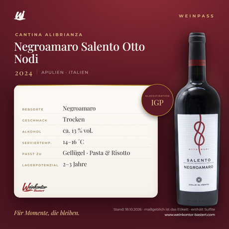 Negroamaro Salento Otto Nodi Cantine Alibrianza IGP – Apulien – Weinpass | Weinkontor Bastert