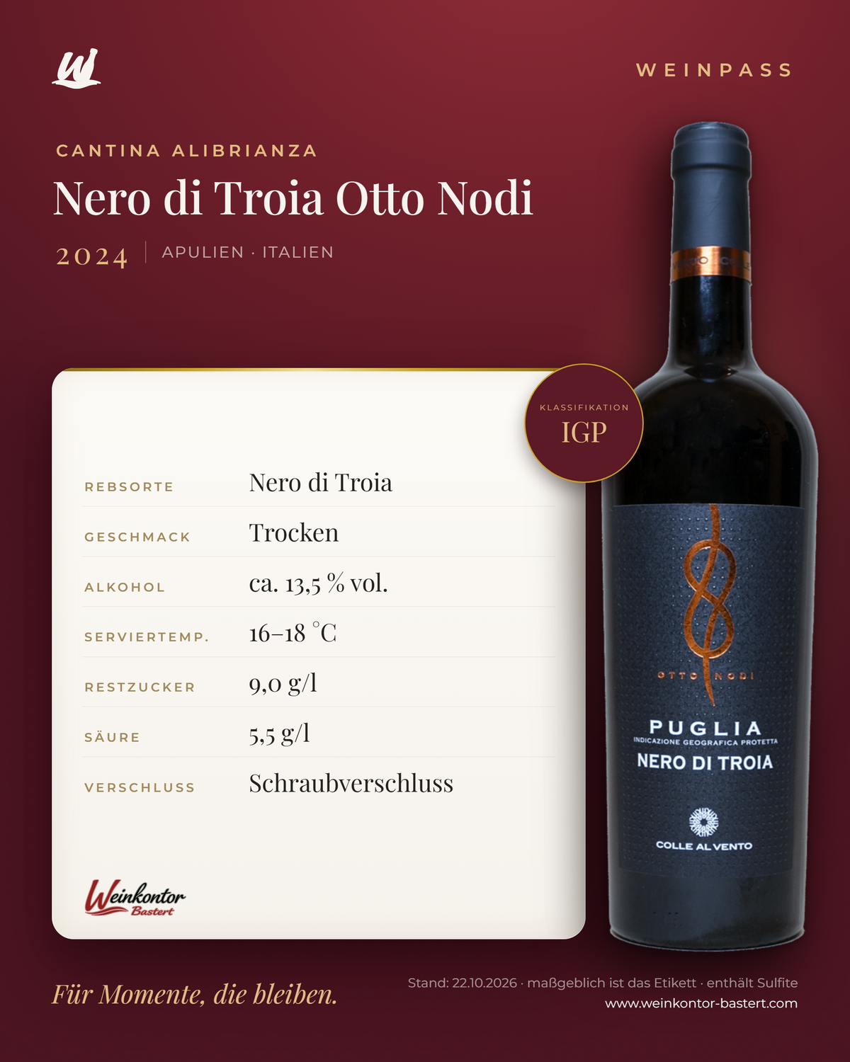 Nero di Troia Otto Nodi IGP – Apulien – Weinpass | Weinkontor Bastert