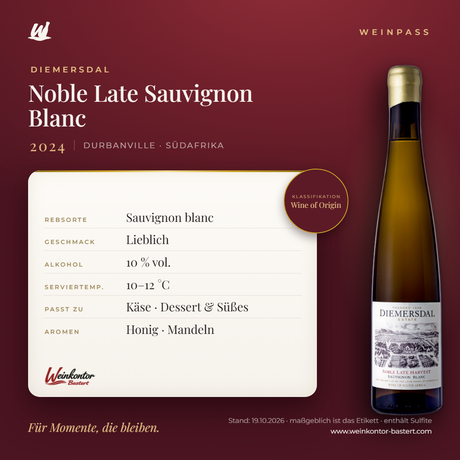 Noble Late Sauvignon Blanc Diemersdal 0,375L – Durbanville – Weinpass | Weinkontor Bastert