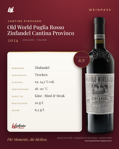 Old World Puglia Rosso Zinfandel Cantina Provinco IGT – Apulien – Weinpass | Weinkontor Bastert