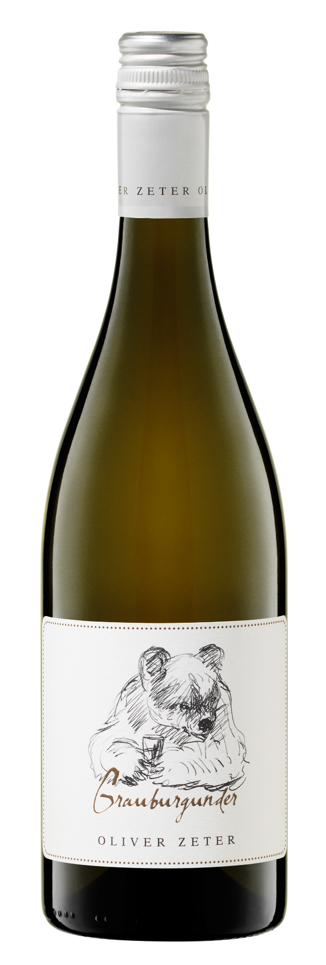 Oliver Zeter Grauburgunder – Sortenreiner Pfälzer Weißwein, Etikett mit Bären-Illustration