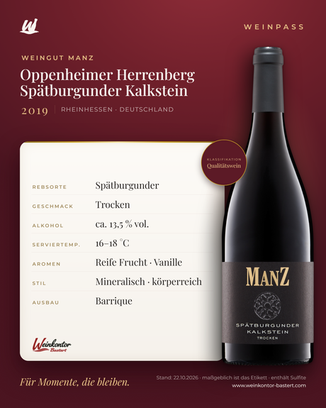 Oppenheimer Herrenberg Spätburgunder Kalkstein Trocken Manz 6er-Karton – Rheinhessen – Weinpass | Weinkontor Bastert