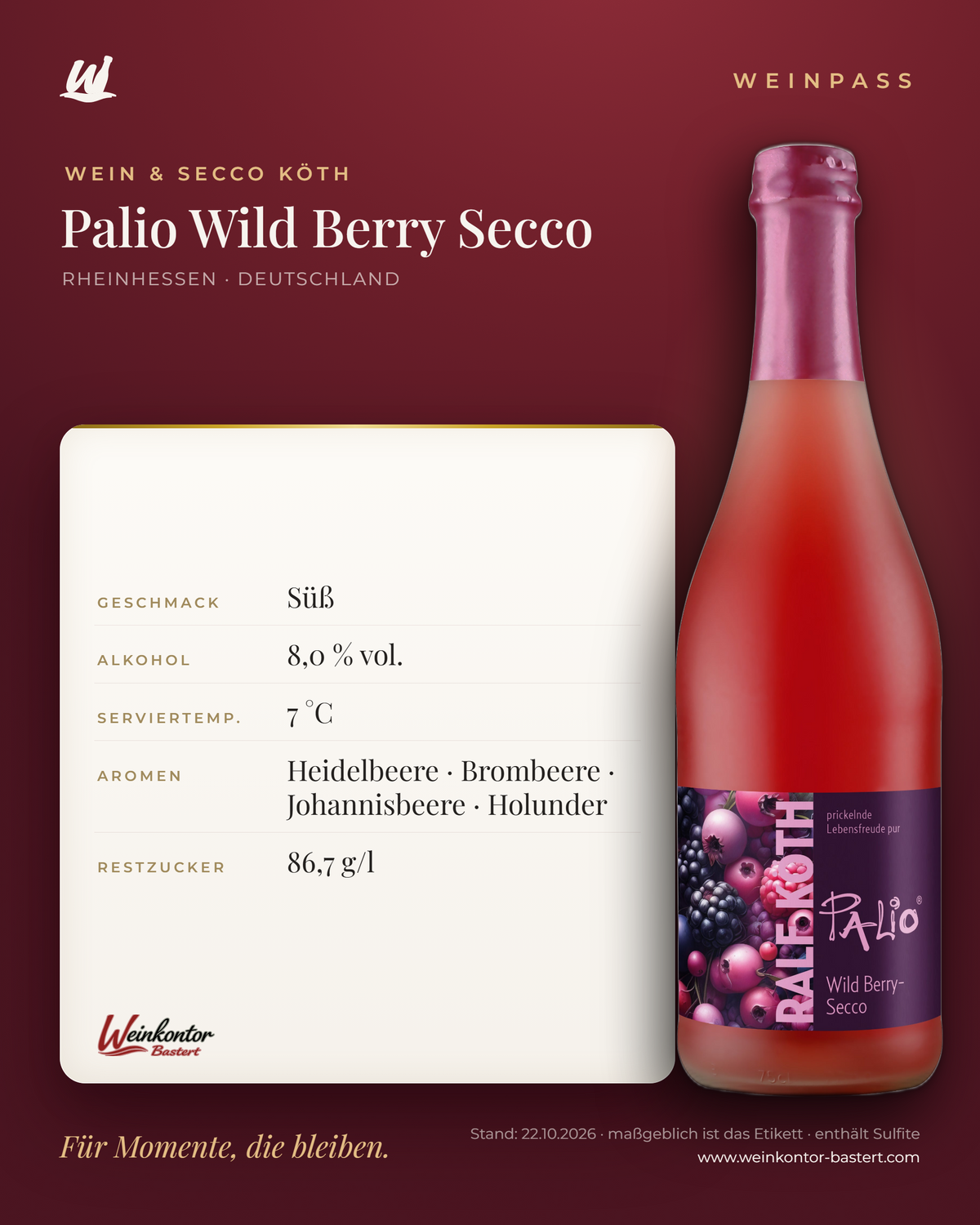 Palio Wild Berry Secco Ralf Köth – Rheinhessen – Weinpass | Weinkontor Bastert