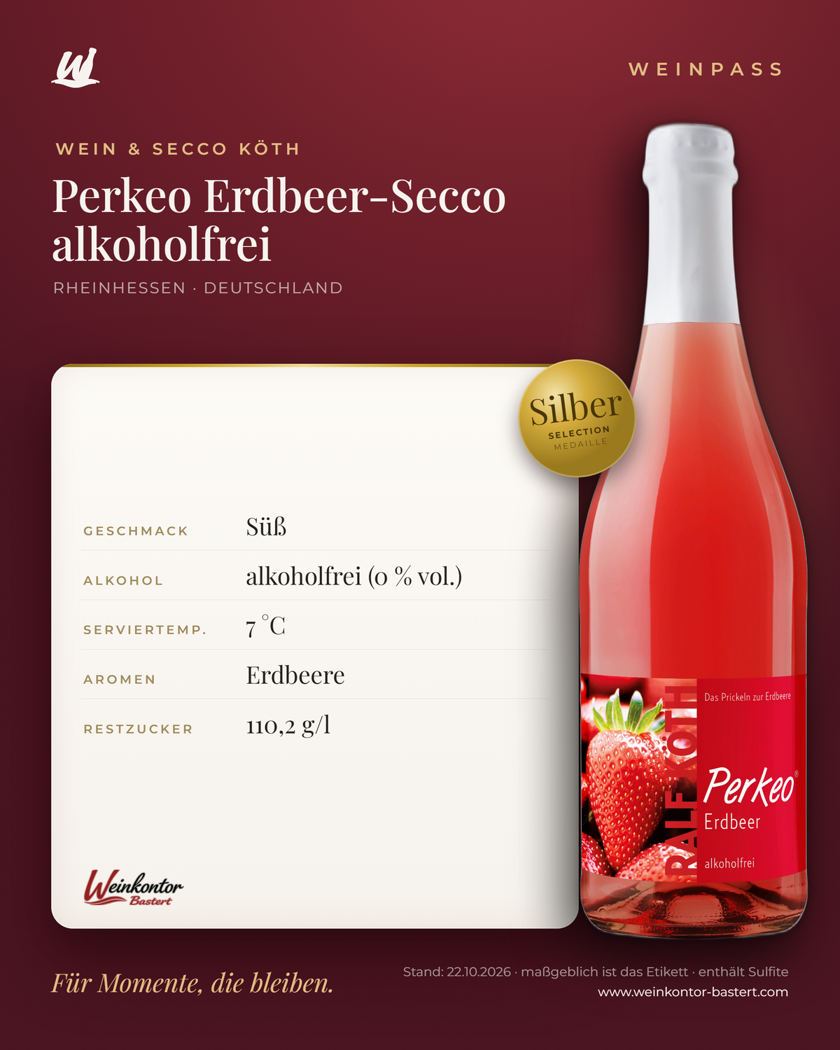 Perkeo Erdbeer-Secco alkoholfrei Ralf Köth – Rheinhessen – Weinpass | Weinkontor Bastert