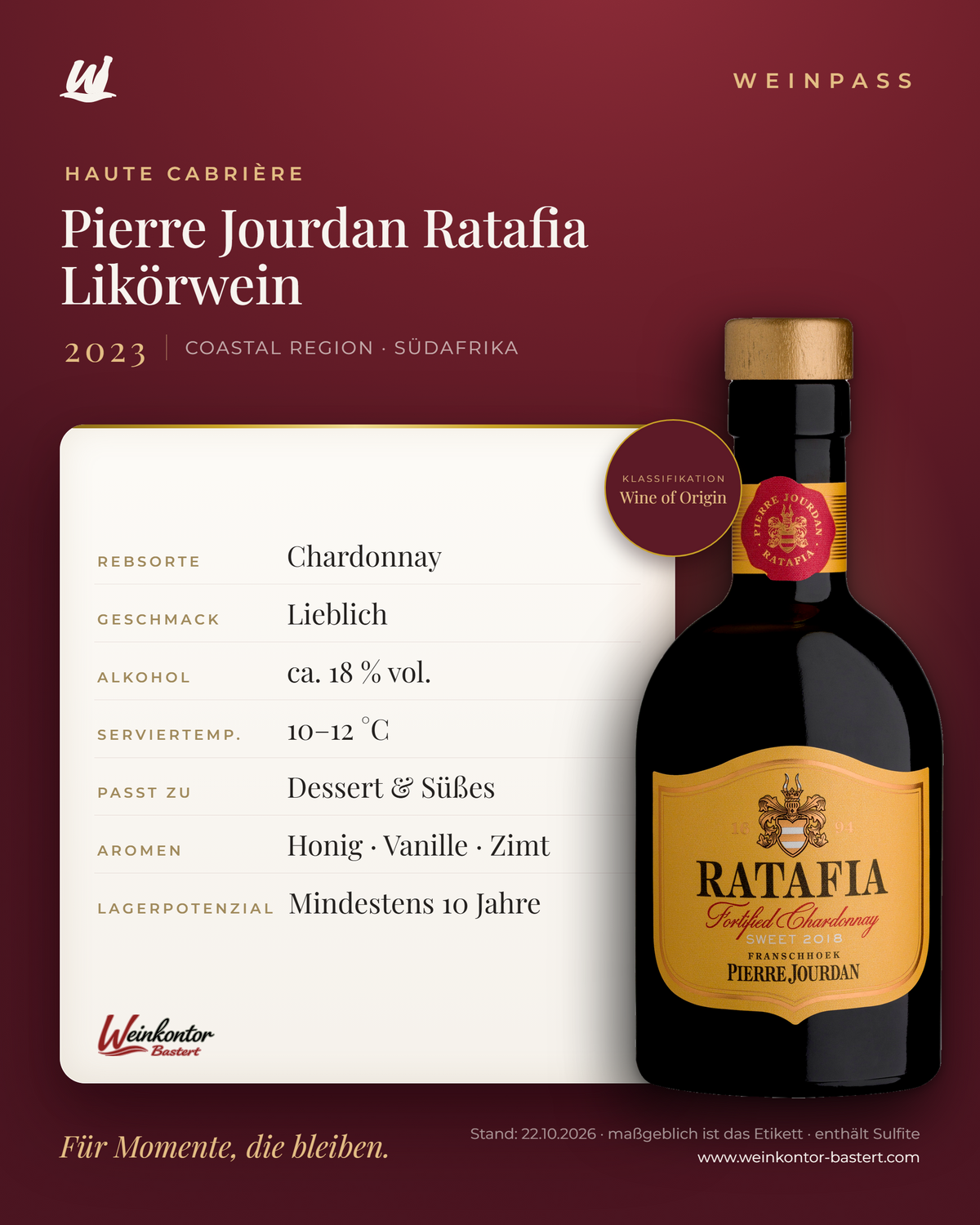 Pierre Jourdan Ratafia Likörwein – Coastal Region – Weinpass | Weinkontor Bastert